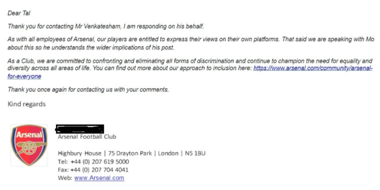 FC Arsenal’s response
